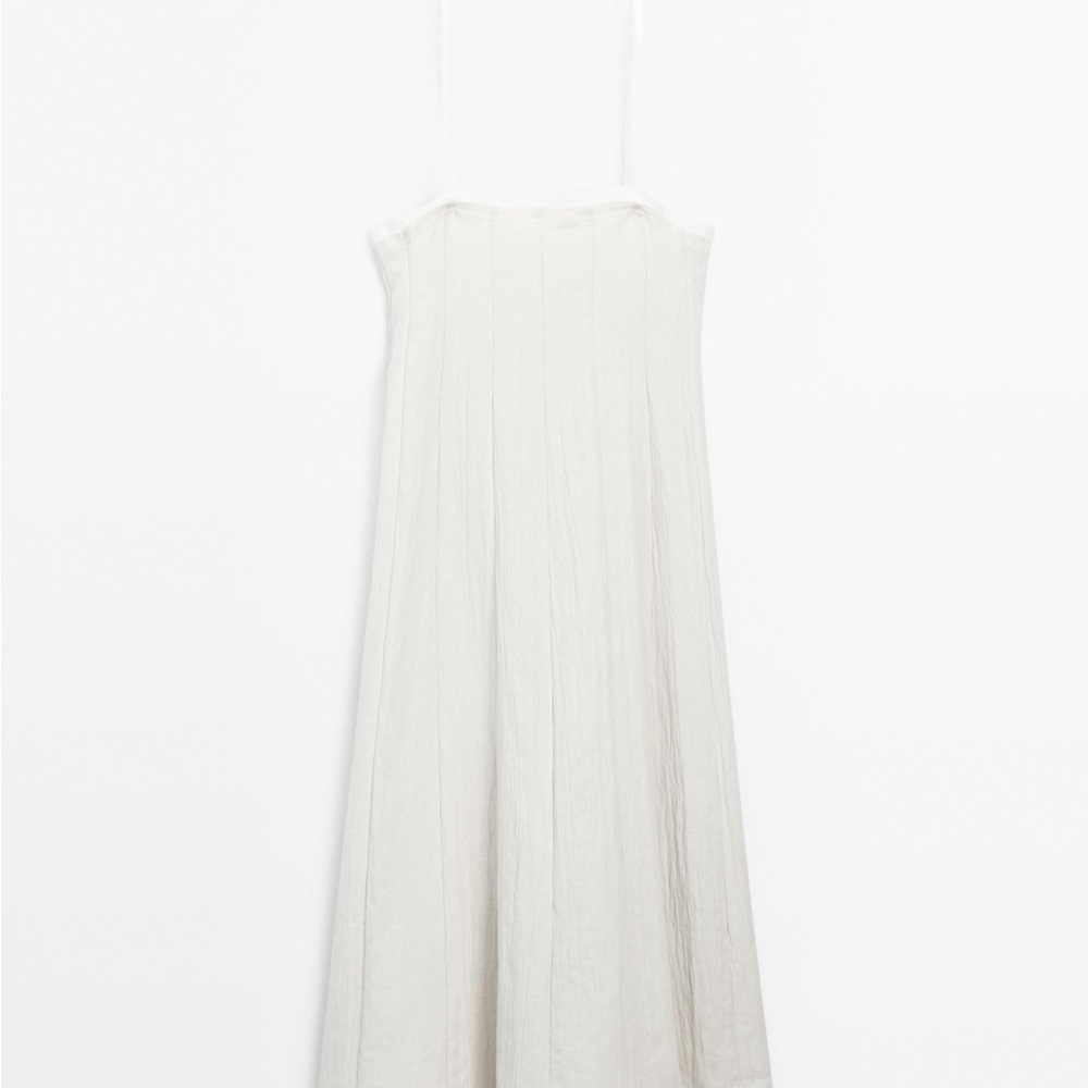 NWT Massimo Dutti Textured Double Fabric Cream Midi Dress Size 2